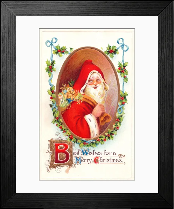 Framed Print : Santa Claus smiling on a Christmas postcard Framed Print : Santa Claus smiling on a Christmas postcard