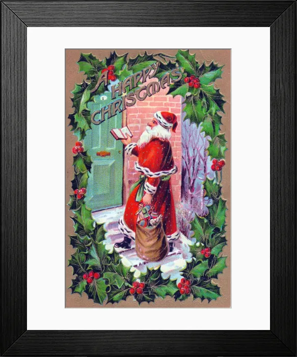 Framed Print : Santa Claus with his sack on a Christmas postcard Framed Print : Santa Claus with his sack on a Christmas postcard