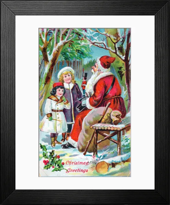 Framed Print : Santa Claus with children on a Christmas postcard Framed Print : Santa Claus with children on a Christmas postcard