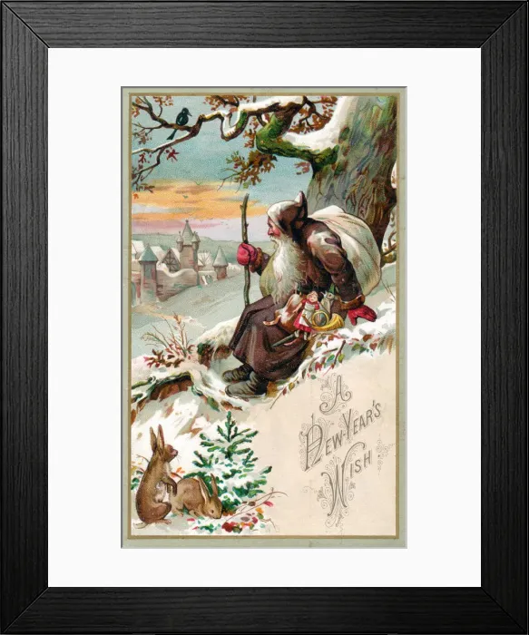 Framed Print : Santa Claus with presents on a New Year postcard Framed Print : Santa Claus with presents on a New Year postcard