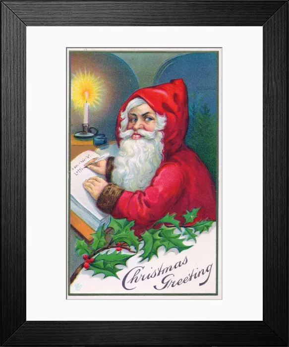 Framed Print : Santa Claus writing in a book on a Christmas postcard Framed Print : Santa Claus writing in a book on a Christmas postcard