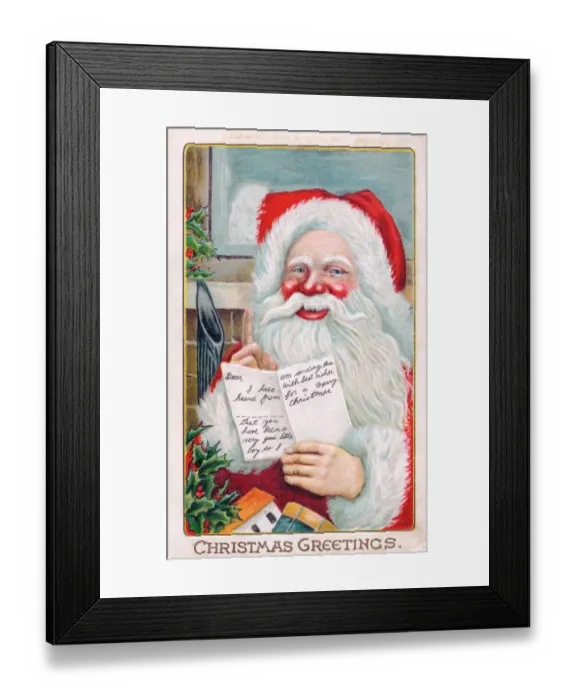 Framed Print : Santa Claus with letter on a Christmas postcard Framed Print : Santa Claus with letter on a Christmas postcard