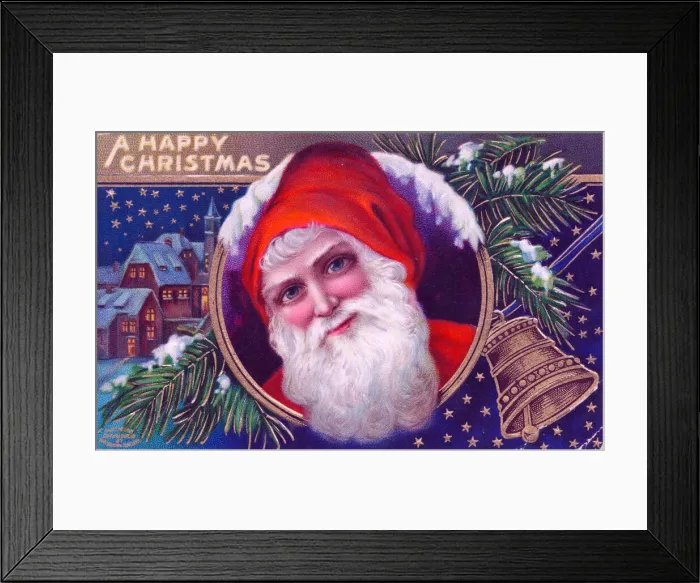 Framed Print : Santa Claus smiling on a Christmas postcard Framed Print : Santa Claus smiling on a Christmas postcard