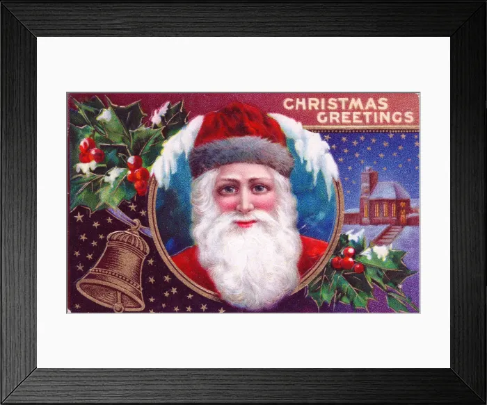Framed Print : Santa Claus smiling on a Christmas postcard Framed Print : Santa Claus smiling on a Christmas postcard