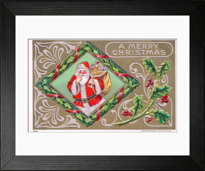 Framed Print : Santa Claus with his sack on a Christmas postcard Framed Print : Santa Claus with his sack on a Christmas postcard