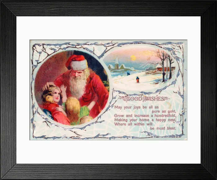 Framed Print : Santa Claus with children on a Christmas postcard Framed Print : Santa Claus with children on a Christmas postcard