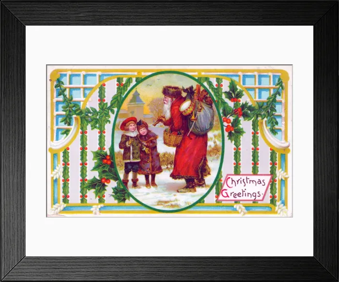 Framed Print : Santa Claus with children on a Christmas postcard Framed Print : Santa Claus with children on a Christmas postcard