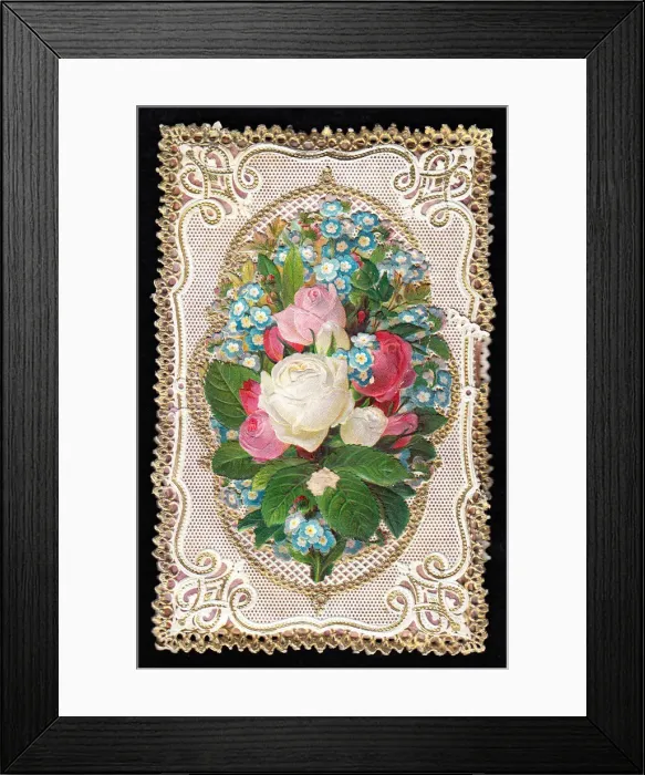 Framed Print : Roses and forgetmenots on a greetings card Framed Print : Roses and forgetmenots on a greetings card