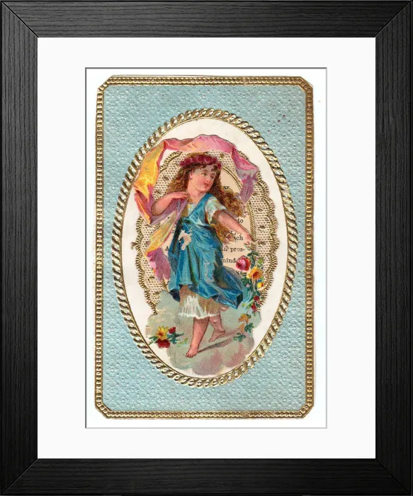 Framed Print : Girl with flowers on an ornate greetings card Framed Print : Girl with flowers on an ornate greetings card