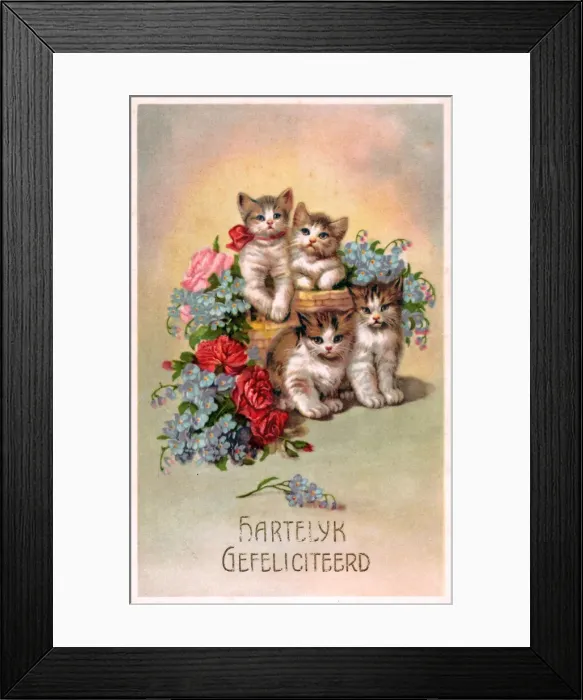 Framed Print : Kittens and flowers on a Dutch postcard Framed Print : Kittens and flowers on a Dutch postcard