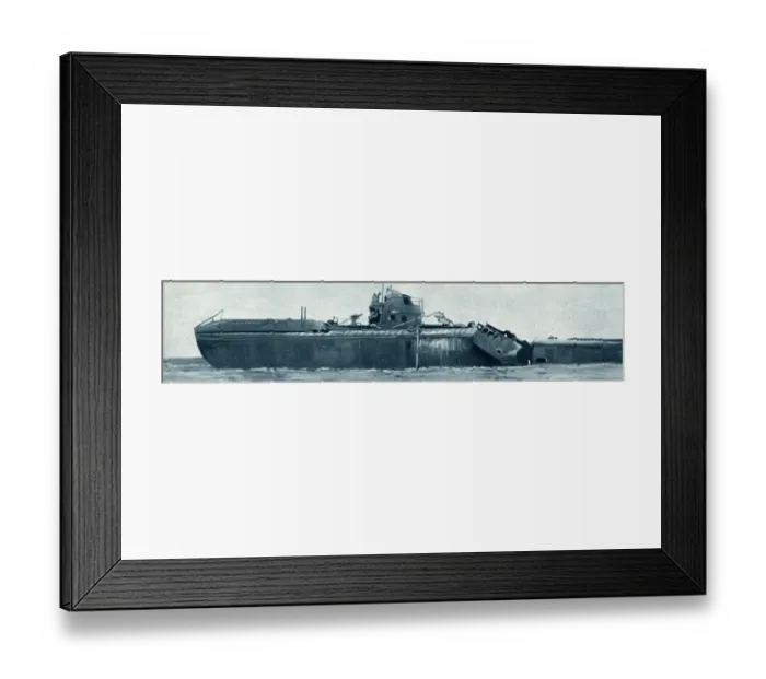 Framed Print : German U-boat abandoned and partly blown up, 1917 Framed Print : German U-boat abandoned and partly blown up, 1917