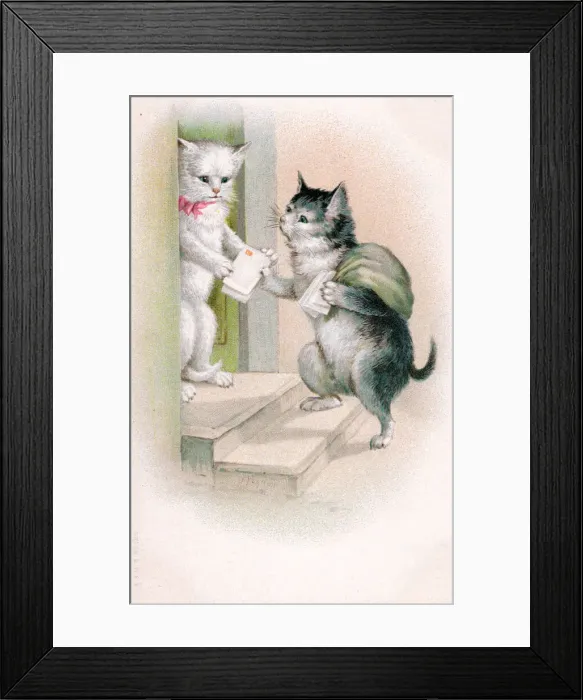 Framed Print : Postman cat handing over some letters Framed Print : Postman cat handing over some letters