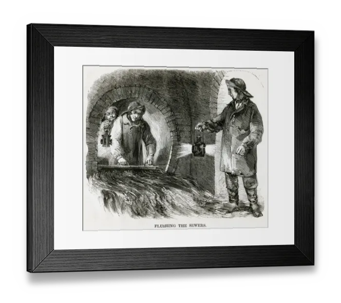 Framed Print : Flushing the sewers 1860s Framed Print : Flushing the sewers 1860s