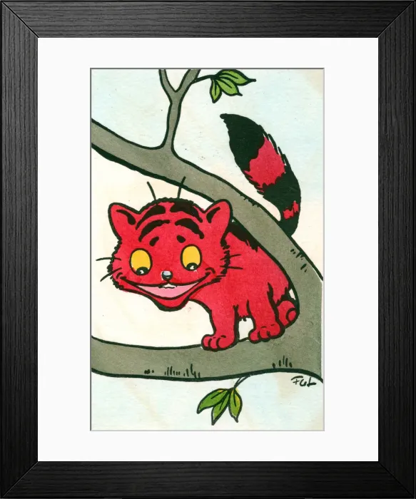 Framed Print : Red cat in a tree on a postcard Framed Print : Red cat in a tree on a postcard