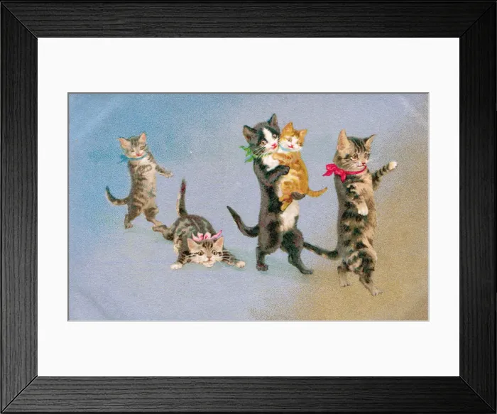 Framed Print : Cats and kittens on the ice on a postcard Framed Print : Cats and kittens on the ice on a postcard