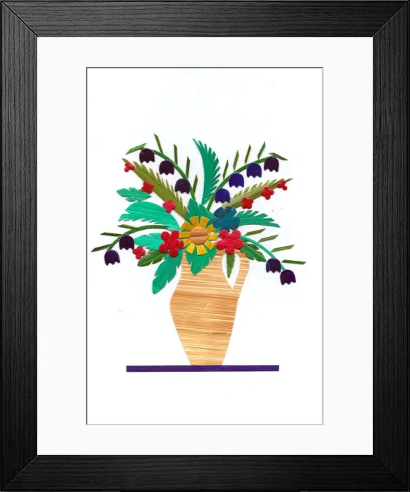 Framed Print : Vase of flowers made of straw on a greetings card Framed Print : Vase of flowers made of straw on a greetings card
