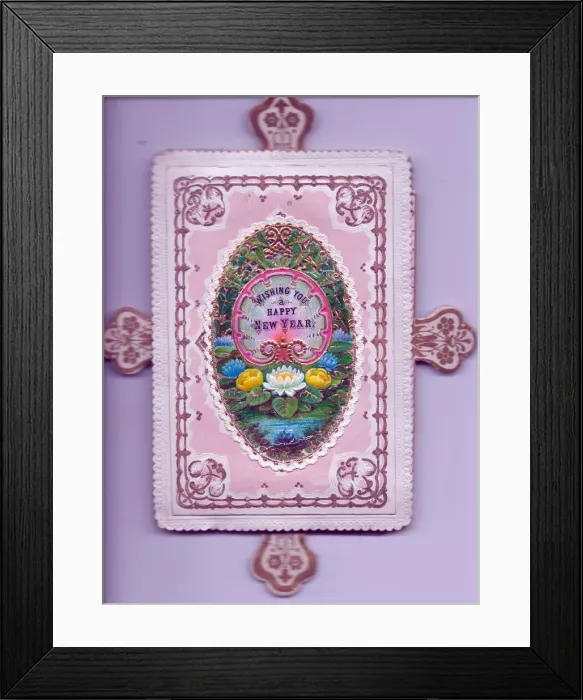 Framed Print : Flowers on a lily pond on a New Year card Framed Print : Flowers on a lily pond on a New Year card