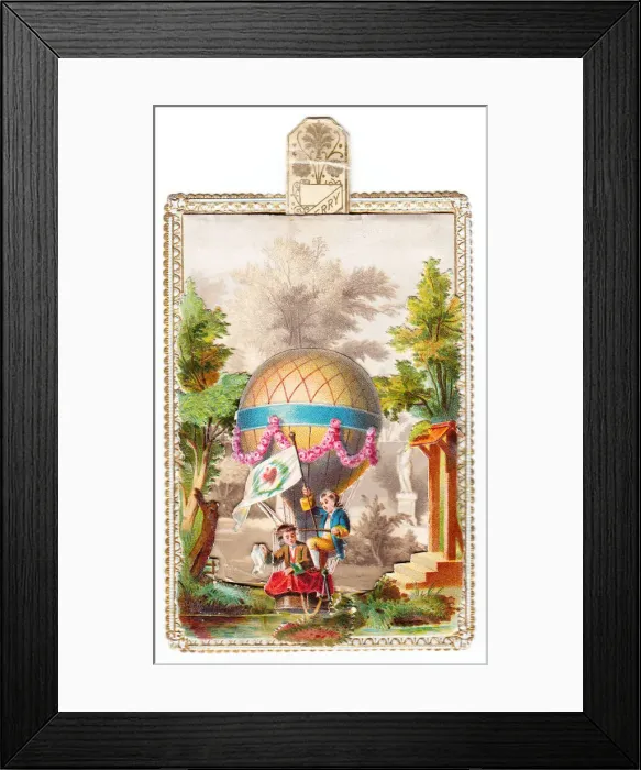 Framed Print : Two boys in a balloon on a greetings card Framed Print : Two boys in a balloon on a greetings card