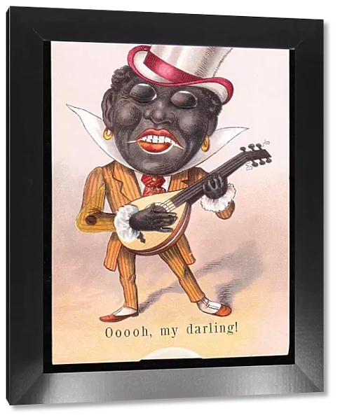 Minstrel playing a mandolin on a comic greetings card