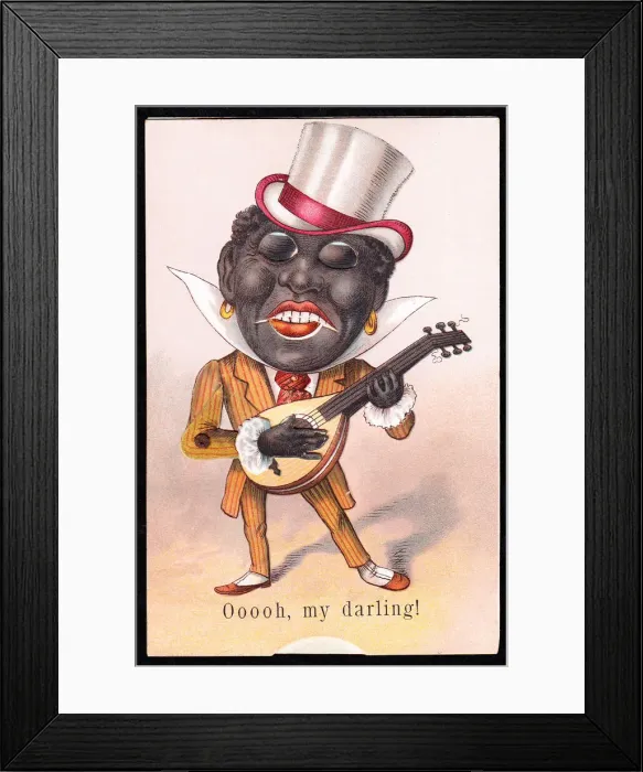 Framed Print : Minstrel playing a mandolin on a comic greetings card Framed Print : Minstrel playing a mandolin on a comic greetings card