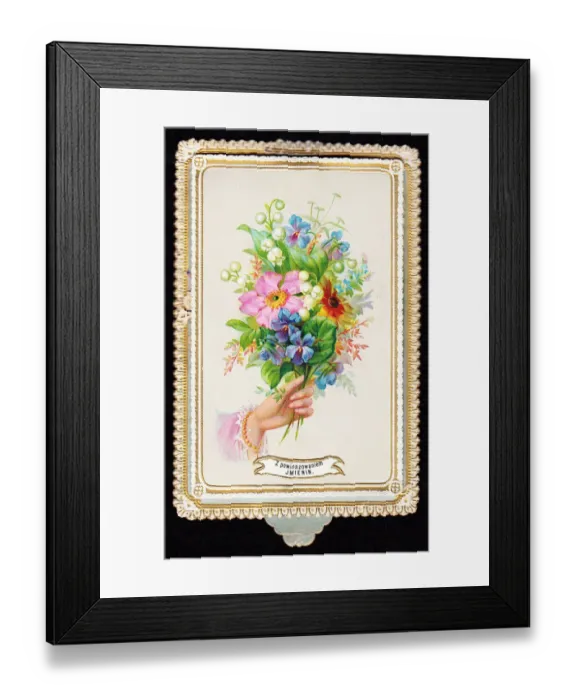 Framed Print : Assorted flowers on a Polish birthday card Framed Print : Assorted flowers on a Polish birthday card