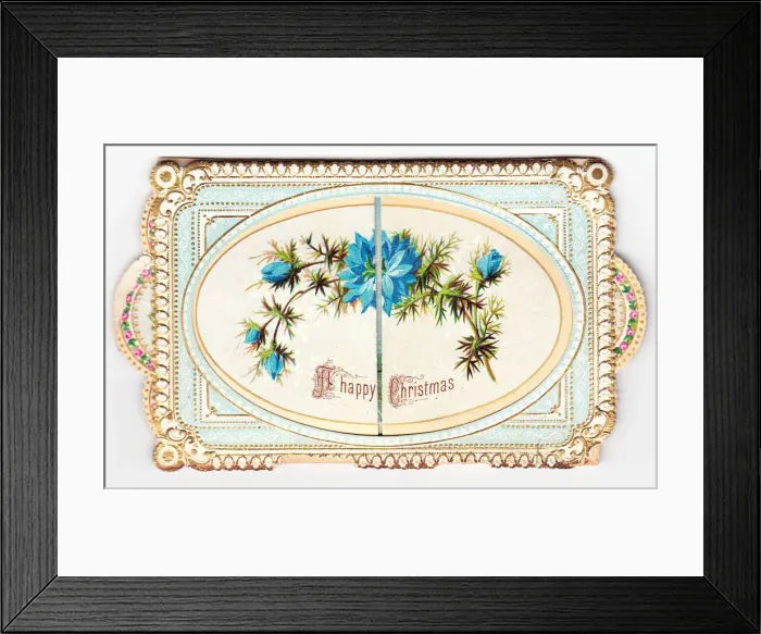 Framed Print : Blue flowers on a Christmas card Framed Print : Blue flowers on a Christmas card