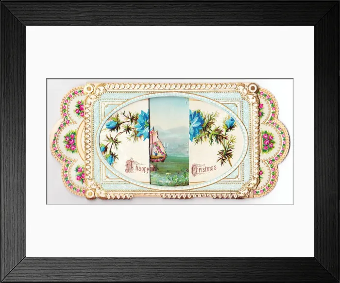 Framed Print : Blue flowers on a Christmas card Framed Print : Blue flowers on a Christmas card