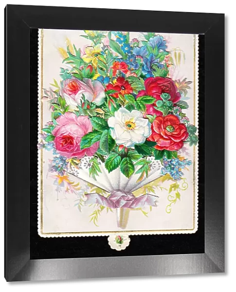 Bouquet of assorted flowers on a greetings card