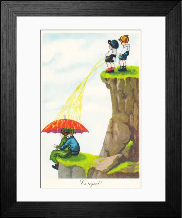 Framed Print : Comic German postcard -- Its raining Framed Print : Comic German postcard -- Its raining