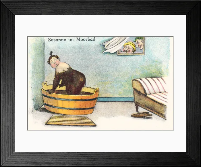 Framed Print : Comic German postcard -- mud bath at a health spa Framed Print : Comic German postcard -- mud bath at a health spa