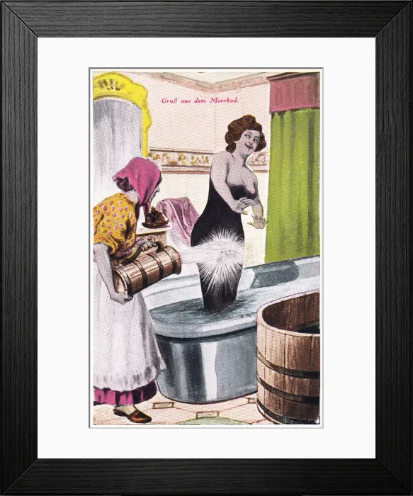 Framed Print : Comic German postcard -- mud bath at a health spa Framed Print : Comic German postcard -- mud bath at a health spa