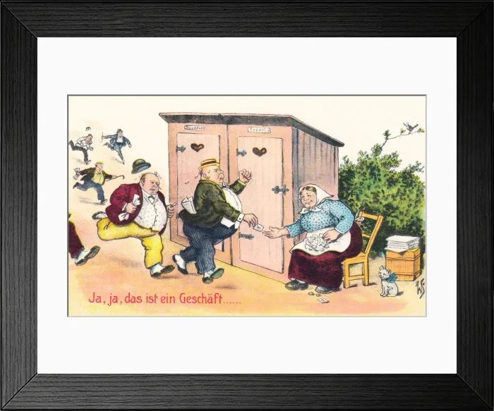 Framed Print : Comic German postcard -- paying for access Framed Print : Comic German postcard -- paying for access
