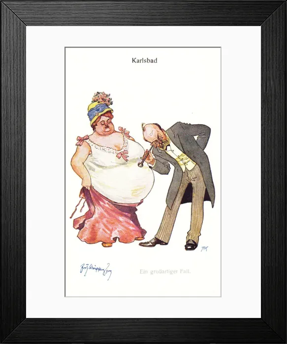 Framed Print : Comic German postcard -- health spa doctor and patient Framed Print : Comic German postcard -- health spa doctor and patient
