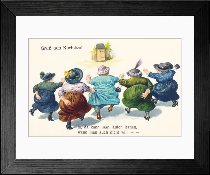 Framed Print : Comic German postcard -- health spa toilet Framed Print : Comic German postcard -- health spa toilet