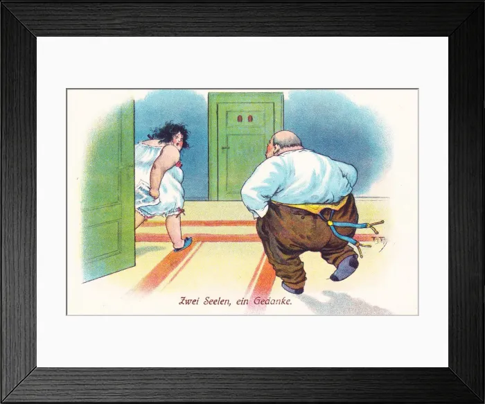Framed Print : Comic German postcard -- health spa toilet Framed Print : Comic German postcard -- health spa toilet