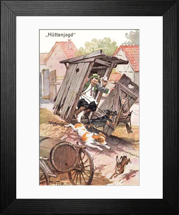 Framed Print : Comic German postcard -- toilet malfunction Framed Print : Comic German postcard -- toilet malfunction