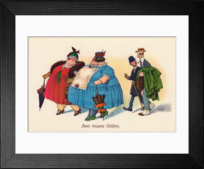 Framed Print : Comic German postcard -- Two Better Halves Framed Print : Comic German postcard -- Two Better Halves