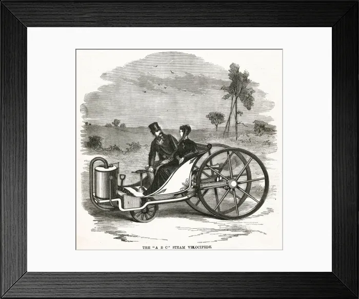 Framed Print : A B C propelled by steam velocipede 1869