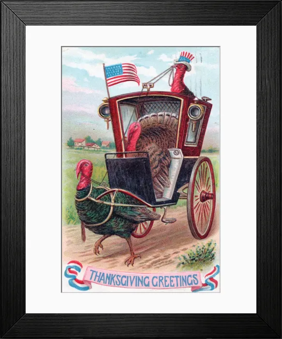 Framed Print : Three turkeys on a Thanksgiving postcard Framed Print : Three turkeys on a Thanksgiving postcard