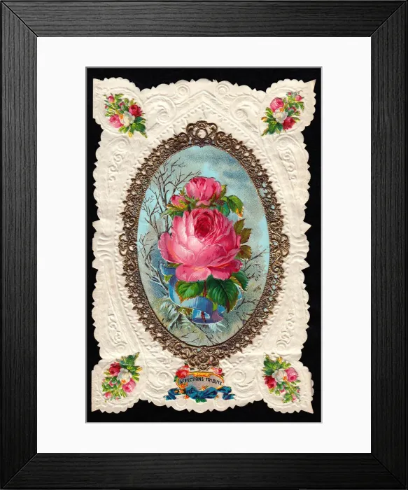 Framed Print : Pink roses on a romantic greetings card Framed Print : Pink roses on a romantic greetings card