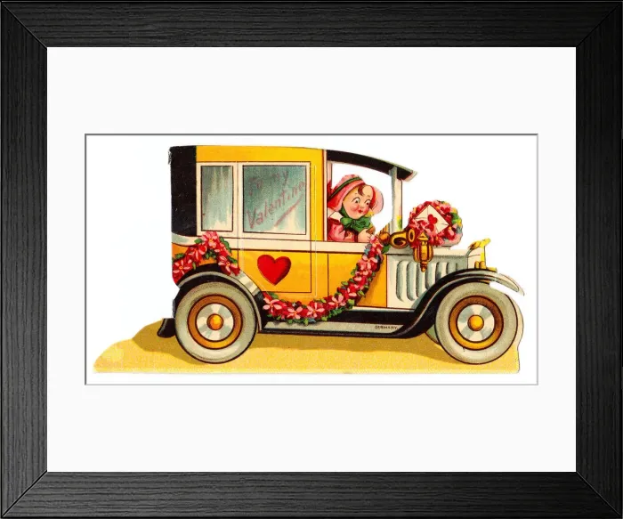 Framed Print : Driver in a car on a cutout Valentine card Framed Print : Driver in a car on a cutout Valentine card