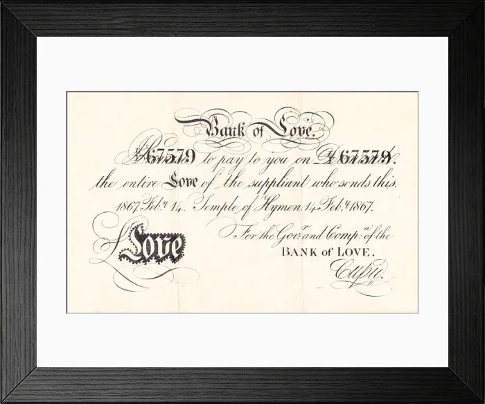 Framed Print : St Valentines Day bank note from the Bank of Love Framed Print : St Valentines Day bank note from the Bank of Love