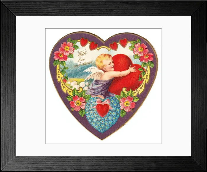 Framed Print : Cupid on a heart-shaped Valentine card Framed Print : Cupid on a heart-shaped Valentine card