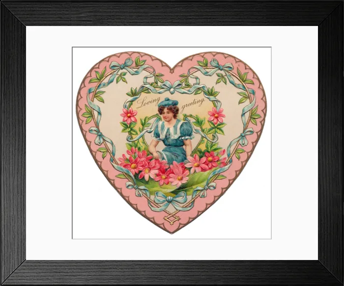 Framed Print : Young woman on a heart-shaped Valentine card Framed Print : Young woman on a heart-shaped Valentine card