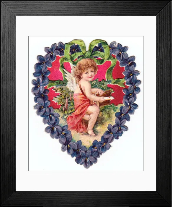 Framed Print : Cupid on a heart-shaped Valentine card Framed Print : Cupid on a heart-shaped Valentine card
