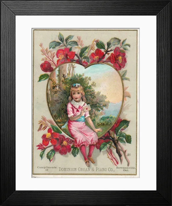 Framed Print : Girl with heart and flowers on a Valentine card Framed Print : Girl with heart and flowers on a Valentine card