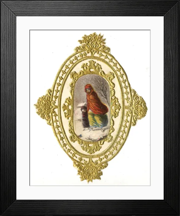 Framed Print : Christmas Cracker Label with Snow Scene Framed Print : Christmas Cracker Label with Snow Scene