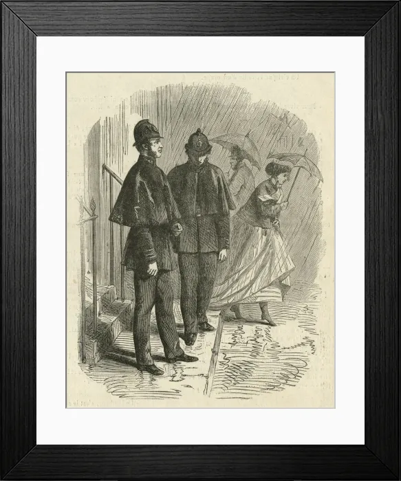 Framed Print : London policemen wearing rain capes Framed Print : London policemen wearing rain capes