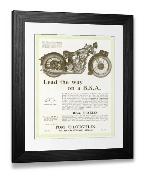 Framed Print : Advert, BSA Motor Cycle Framed Print : Advert, BSA Motor Cycle