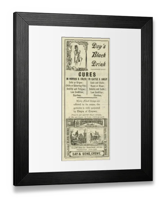 Framed Print : Days Black Drink - Cures for animals Framed Print : Days Black Drink - Cures for animals